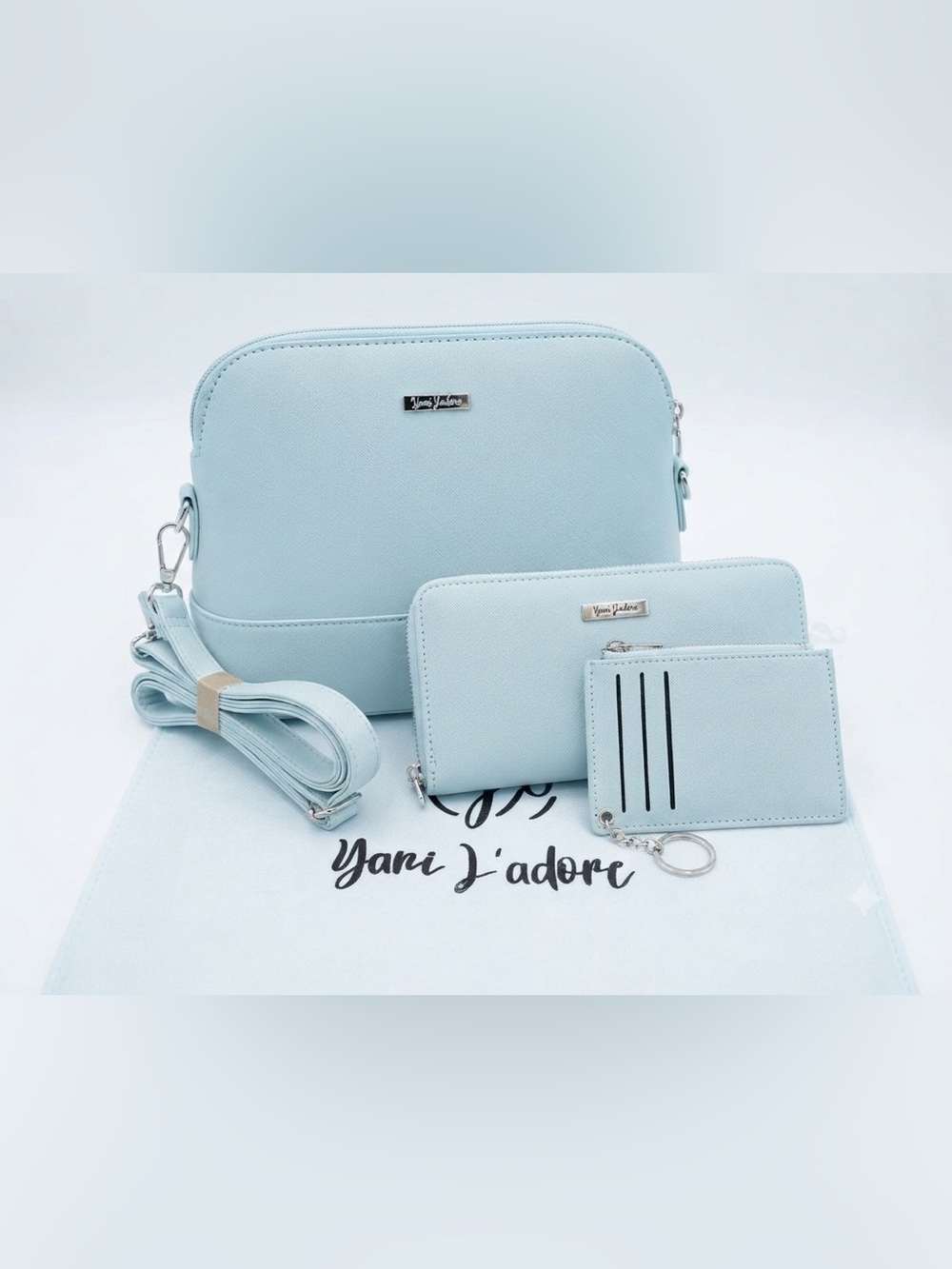 Yani J’adore Light Blue 3-Piece Handbag Wallet Cardholder & Dustbag Set